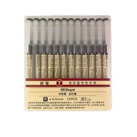 REXloyal 12 Pieces 0.5mm Black Gel Ink Pen Japanese Stationery Extra Fine Chinese Ballpoint Pen for Office School Korean Stationery Supply