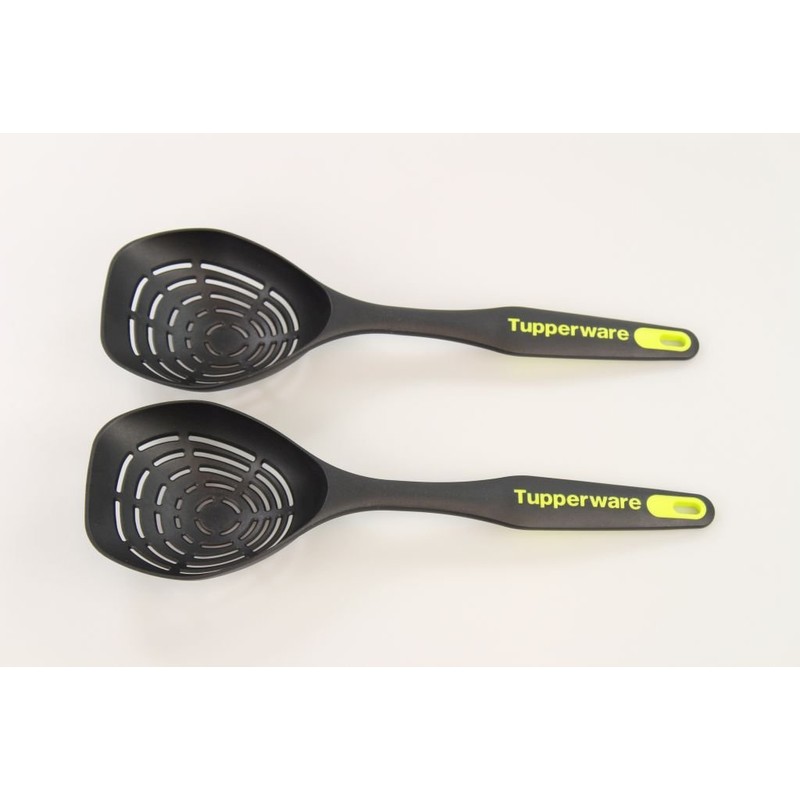 Tupperware 30184 Hand-Held Slotted Spoon Deep Draining Spoon 2 Black/Yellow