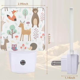 YASHILAIYA Cute Animal Night Light,Forest Fox Deer Bear Hedgehog Owl Night Lights Plug into Wall for Boys Girls Gifts for Stairway Hallway Bedroom 0.5W Nightlight