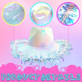 JIANGLAI Space Cowboy Hat, Glitter Disco Cowgirl Hat with Heart Sunglasses and Bandana for Women Men Western Party, Costume Accessory (White)