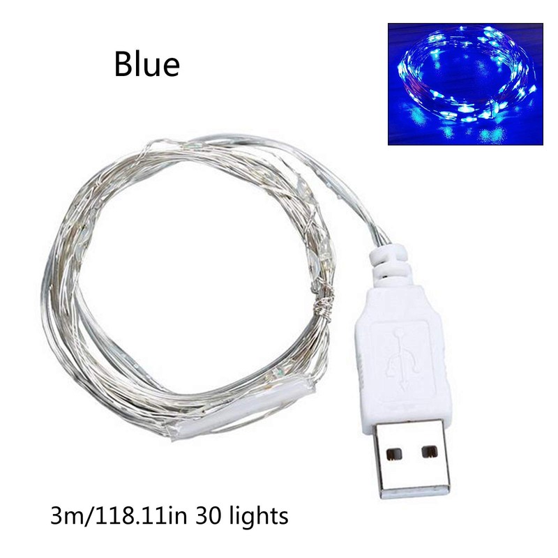 Fidt 9ft 30 LED USB String Lights Silver Wire String
