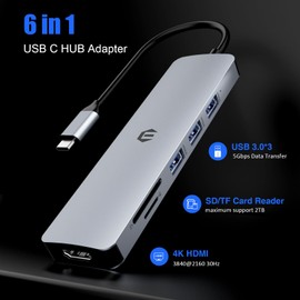 SUTOUG Docking Station, 6-in-1 USB C Hub with 4K HDMI Output, USB 3.0 Up to 5Gpbs, SD/TF Card Reader, Compatible for Laptop and Other Type C Devices