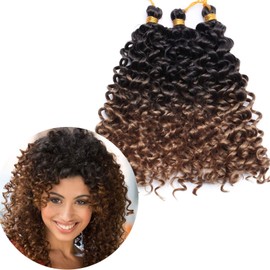 8" Water Wave Hairpiece Braiding Hair Extensions Synthetic, Black to Coffee Brown, 3PCS Crochet Wavy Weave Hair Braids