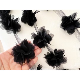PEPPERLONELY 20 cintas bordadas de encaje de gasa con flores bordadas, ancho de la flor: 2 pulgadas, color negro