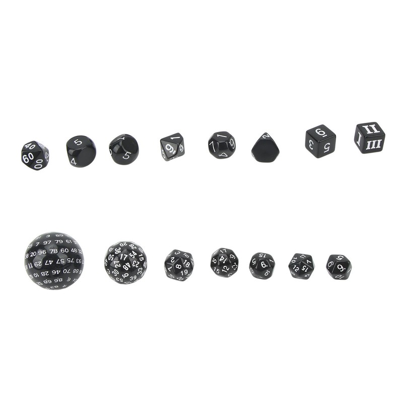 15Pcs Polyhedral Dice Set Acrylic D3 to D100 Table Gaming