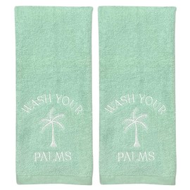 Coastal - Juego de 2 toallas de mano de baño 100% algodón bordado 'Wash Your Palms' Palms' diseño de palmera – 25 x 16 pulgadas toallas decorativas de baño y cocina