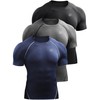 NELEUS Men's 3 Pack Compression Baselayer Athletic Workout T Shirts,5022,Black,Grey,Navy