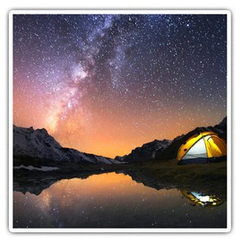 Square Stickers (Set of 2) 7.5cm - Mountain Camping Tent Milky Way Laptop Tablet Luggage Scrapbook #21309