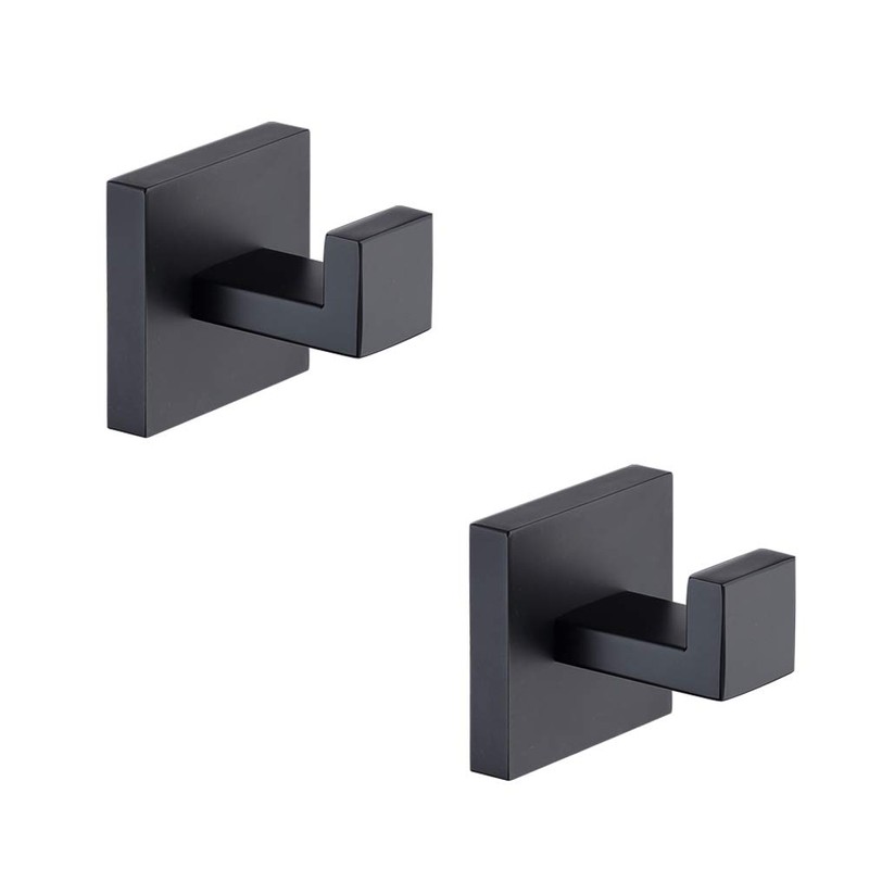 TASTOS Bath Towel Hooks Matte Black, 2 Pack Stainless Steel