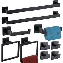 10-Pieces Bathroom Hardware Set Matte Black Bathroom Accessories Set SUS304 Towel Bar Set Includes 2 Towel Bar-24 Inch+2 Towel Ring+2 Toilet Paper Holder+4 Towel Hook… (Matte Black, 24 Inch)