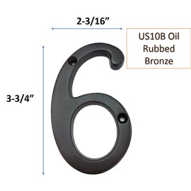 QCAA Traditional Heavy Forged Brass House Number, 4", 6, US10B Oil Rubbed Bronze