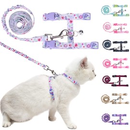 BEAUTYZOO Cat Harness and Leash Set Escape Proof for Walking, Kitten Soft Adjustable Vest Harnesses for Small Medium Large Cats, Easy Control Breathable Plaid Ribbon Nylon for Outdoor Indoor Use