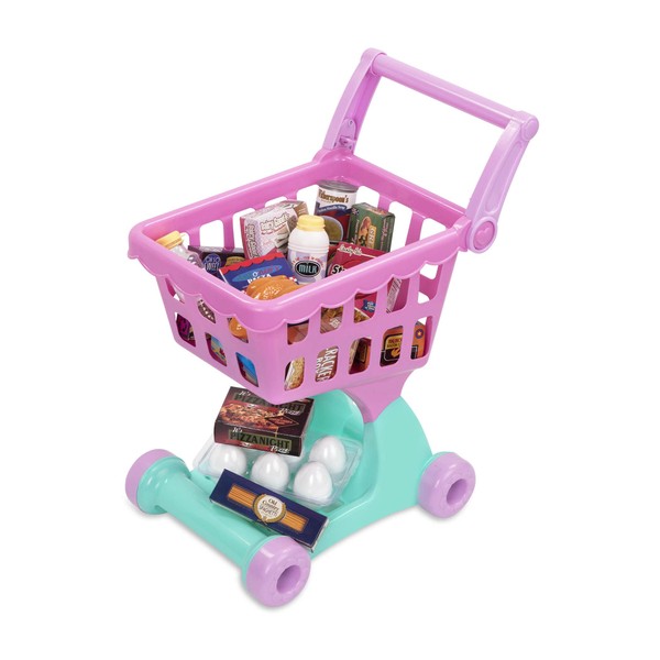 Play Circle by Battat – Pink Shopping Day Grocery Cart – Toy Shopping Cart with Pretend Play Food Items – Realistic Kitchen Accessories for Kids Ages 3 and Up (30 Pieces)