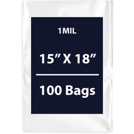 Multiple Sizes Clear Flat Poly Bags, 1Mil 15" X 18" & 100 Bags | Low-Density Polyethylene (LDPE), Flat Open Top Plastic Packaging Packing | Flexible and Durable Plastic Bags