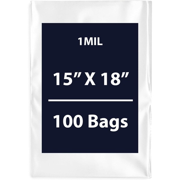 Multiple Sizes Clear Flat Poly Bags, 1Mil 15" X 18"
