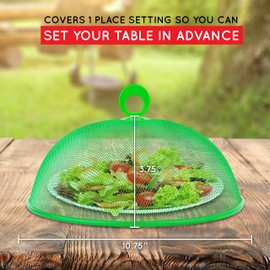 Metal Mesh Screen Food Cover Tent Umbrella, 10.75 inch, Reusable Outdoor Picnic Food Covers Mesh, Food Cover Net Keep Out Flies, Bugs, Mosquitoes (3 Pack, Green Blue Red)