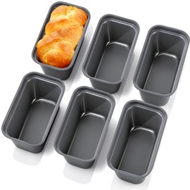 PIEMEET 6 Pack Mini Loaf Pan, Carbon Steel Baking Bread Pan, 6.1 x 32.5 x 1.87 In Small Banana Bread Tins, Non-Stick Meatloaf Pans for Oven and Baking (Black)
