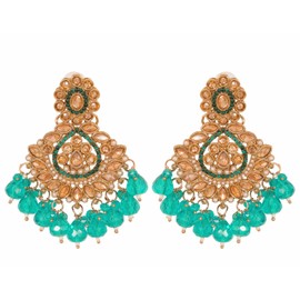 Indian Earrings for Women Gold Plated Dangling Kundan Jhumka Pearl Earrings Indian Jewelry Set, Medium, Metal, No Gemstone