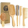 HEYMKGO Hair Brush Set, 5Pcs Natural Bamboo Paddle Detangling Brush