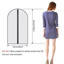 Garment Bags,5PCS Dustproof Garment Covers PEVA Translucent Clothes Covers with Zip Moth Proof Suit Protector Bags Waterproof Dress Covers for Shirts Coats Costumes (60X100cm)