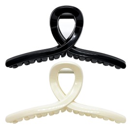 Extra Large Claw Clips for Thick Hair and Long Hair, 2 Pack XXl Jumbo Claw clips, Oversized Matte Non-slip Butterfly Hair Clips for Women, Big Strong Hold Jaw Clip, Gloss Black & Milky