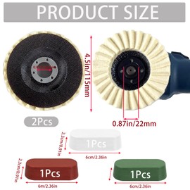 VZLQZJMKY 5 Pcs Wool Felt Flap Polishing Disc and Compound Set Includes 2 Pcs Wool Polishing Wheel & 3 Pcs Buffing Compound, 4-1/2 x 7/8 Inch Arbor Buffing Wheel for Angle Grinder, Multi-Surface (5)