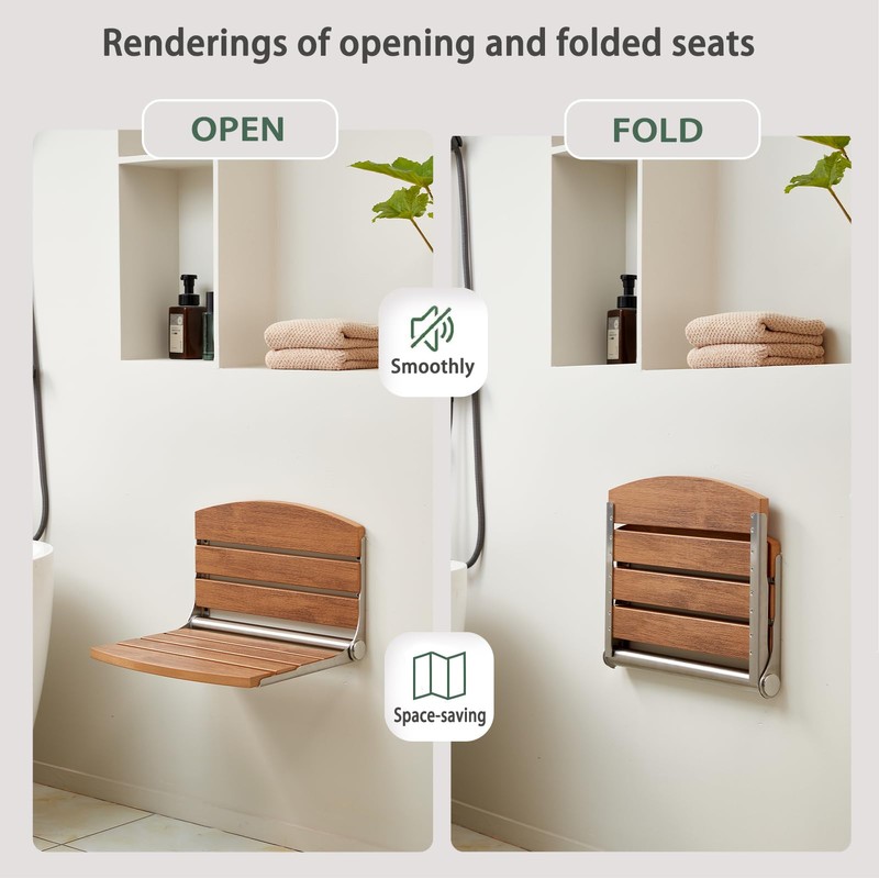 17.5" Folding Shower Seat Wall Mounted,Foldable Shower Bench,Fold Down Shower