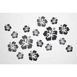 WANDfee Wall Tattoo Hibiscus Flowers Hibiscus Flowers Choice of Colours Wall Sticker Tile Stickers Black Dark Grey