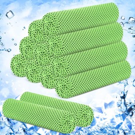 Hosuly 12 Pieces Cooling Towels for Hot Weather Soft Breathable Cold Towel Yoga Towels for Sweat, Sports, Workout, Fitness, Gym, Running, Travel Camping, 12 x 40 Inch (Green)