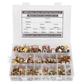 Garosa Abrazadera de manguera de 100 piezas, kit surtido de abrazaderas, revestimiento de zinc de Color acero al carbono, 6-22mm para fontanería doméstica, mecánica automotriz,10 tamaños