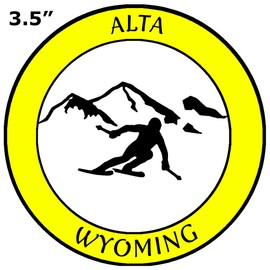 Athena Brands Alta, Wyoming - Extreme Sports Skier - Car Truck Window Sticker Decal - Neon Yellow