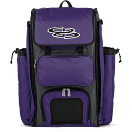 Boombah Catchers Superpack Bat Bag - 23-1/2" x 13-1/2" x 9-1/2" - Dark Charcoal/Purple - Holds 4 Bats - Backpack Version (no Wheels)