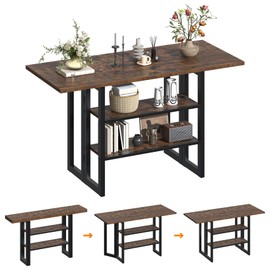 Bigbiglife 55.1" Console Entryway Table, 2 in 1 Long Console Table with Foldable Table Top, 3-Tier Industrial Narrow Sofa Table with Storage Shelves for Hallway, Living Room, Entryway, Dining Room