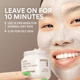 innisfree innisfree Super Volcanic Pore Clay Mask, Korean Pore Clearing Clay Mask with Volcanic Clusters and AHA