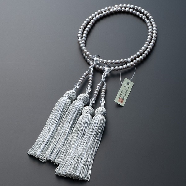 Buddhist Altanya Takita Shoten Prayer Beads for Yaso (Yaso Combined Use), Real Style Prayer Beads, For Women, Freshwater Pearl (Gray Color), Genuine Crystal, 8 inches, Genuine Silk Head, Can be Used with Pearls, Kyoto Prayer Beads, and All Sects