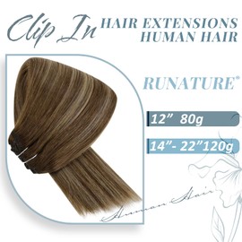RUNATURE Clip in Hair Extensions Real Human Hair Brown Ombre Blonde Clip Hair Extensions Real Human Hair Invisible Straight Remy Clip Hair 16 Inch 120 Gram 7pcs