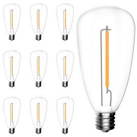 Romasaty 10Pack ST35 LED Replacement Light Bulbs, 0.6W LED Edison Bulbs for Outdoor String Light (E12 / C7 Screw Base Sockets), Warm White 2700K, Dimmable
