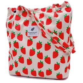 Aphoraeny Corduroy Tote Bag for Women Cute Totes Shoulder Bag with Inner Pocket for Work Beach Shopping Travel Grocery (Strawberry)