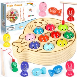GUHAOOL Wooden Fishing Game from 2 Years, Montessori Toy 2 Years, Wooden Fishing Game from 2, Magnetic Fish Fishing Game, Motor Skills Toy Wooden Toy 2 Years, Boys Girls 2 3 4 5 Years Gift for