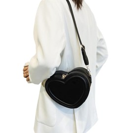 TQUXNGA Women PU Leather Heart Shape Shoulder Bag Small Messenger Bag Fashion Handbag Change Purse for Daily Use, black