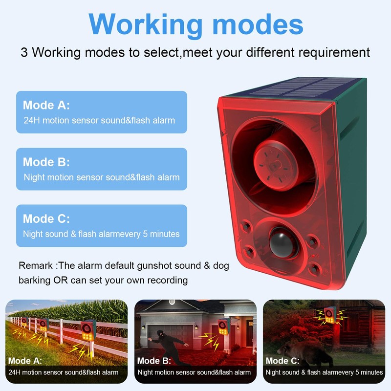 ChunHee Solar Outdoor Motion Sensor Alarm with Dog Barking Gunshot