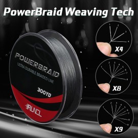 RUNCL PowerBraid Fishing Line 4/8/9 Strands, Braided Fishing Line 300/500/1000Yds - Seamless Weaving Tech, Enhanced Coating Tech, Zero Stretch, High Sensitivity, Smaller Diameter - Braid Line 15-115LB