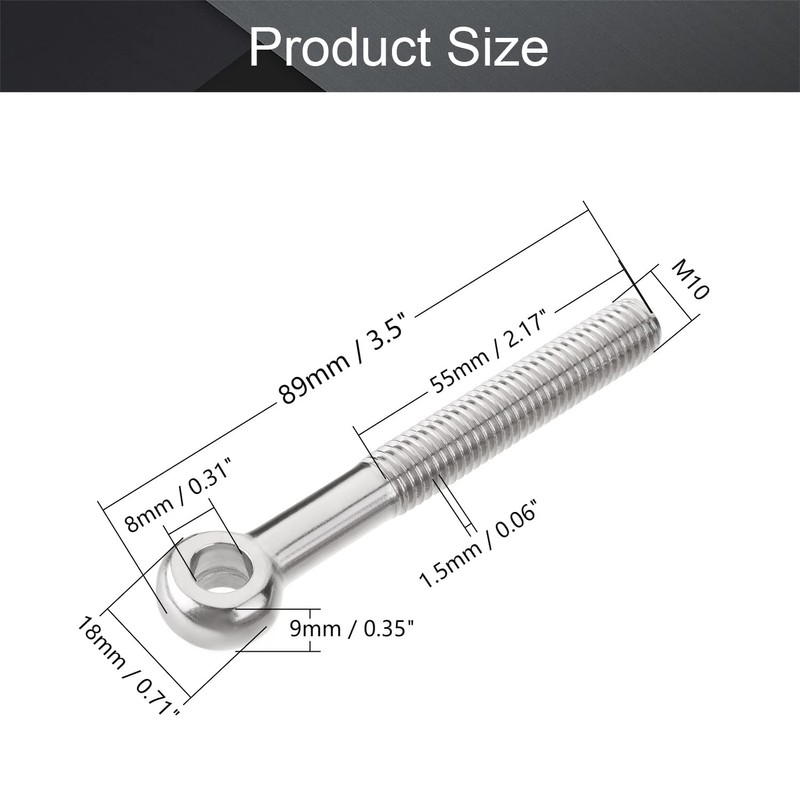 MroMax M10 x 80mm Machinery Shoulder Swing Lifting Eye Bolt,