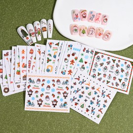 24 Sheets Christmas Nail Stickers Decals Snowflake Snowman Nail Art Supplies Winter Xmas Nail Art Designs 3D Self Adhesive Santa Claus Nail Art Stickers for Women DIY Acrylic Nail Decorations