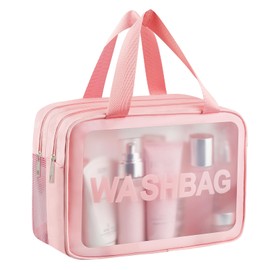 Clear Toiletry Bag, Wet Dry Separation PVC Makeup Cosmetic Bag, Large Capacity PVC Wash Bags with Handles for Women Girls