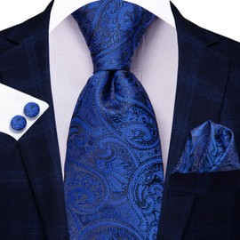Hi-Tie - Juego de gemelos de seda para hombre, 70 pulgadas, para negocios, bodas, fiestas, Azul (Paisley), Medium