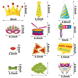 FSHANEE Happy Purim Photo Booth Props Set - 24 Counts, Cardboard & Paper, Purim Party Photo Booth Props Kit