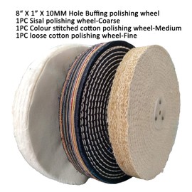 PURUI 8 Inch Bench Grinder Polishing Kit for All Metals, Kit Includes 3PC 8 Inch Buffing Wheels, 5PC 100g Bar Buffing Compounds, 2PC 5/8 Inch Bench Grinder Spindle Adapter, 1PC Microfibre Cloth, 11PCS