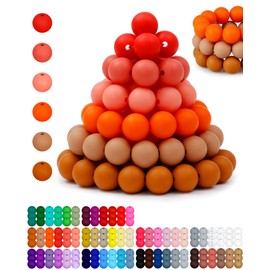 160PCS FIVEIZERO 12mm Silicone Beads for Keychain Making, Orange Mixed 6 Colors Round Silicone Beads Bulk for Pens, Rubber Beads for Bracelets and DIY Crafts