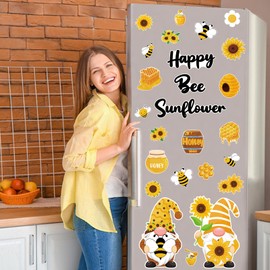 25Pcs Bee Gnome Refrigerator Door Magnets, Happy Bee Gnome Sunflower Magnetic Stickers Sunflower Gnome Refrigerator Magnets for Mailbox Garage Door Whiteboard Locker Home Office Decor